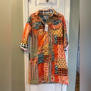 NWT Rome Multiple Patchwork Print button down dress size Small bin2